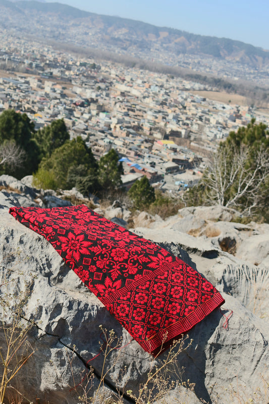 Red & Black Lightweight Woollen Khes