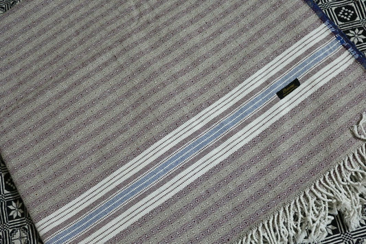 Grey & Plum Cotton Striped Khes