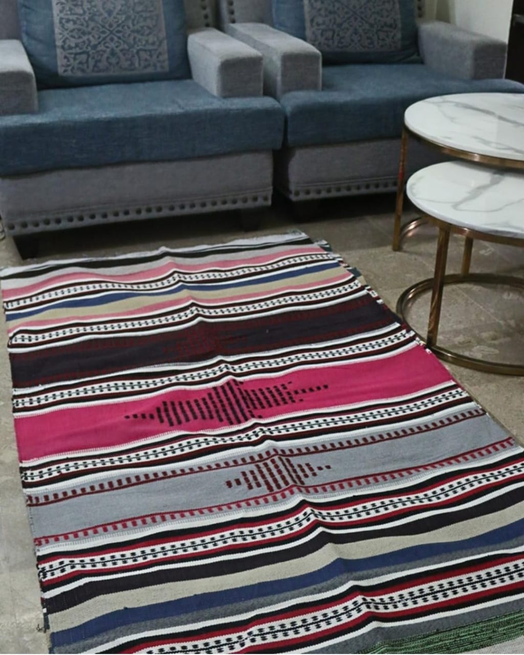 Pink & White Dhurrie Rug (Handwoven)