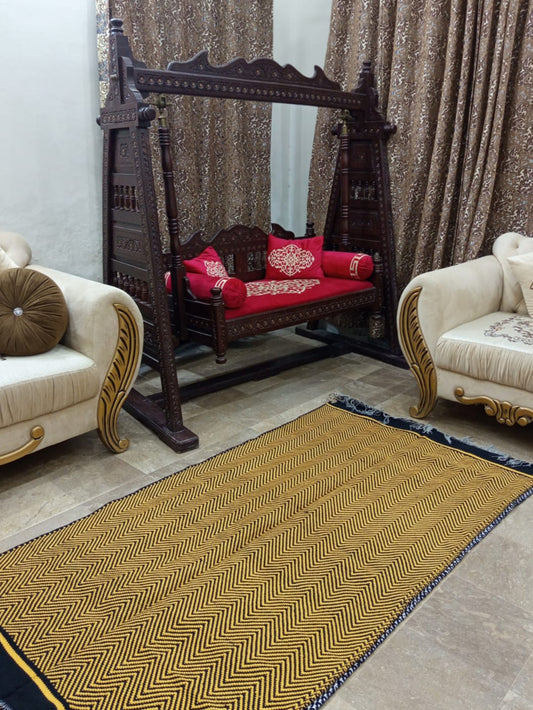 Macaroon Yellow & Black Dhurrie/Rug (Handwoven)