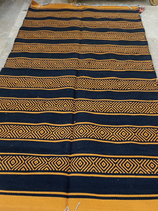 Mustard & Black Floor Dhurrie/Rug (Handwoven)