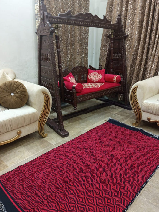 Red & Black Floor Dhurrie/Rug (Handwoven)