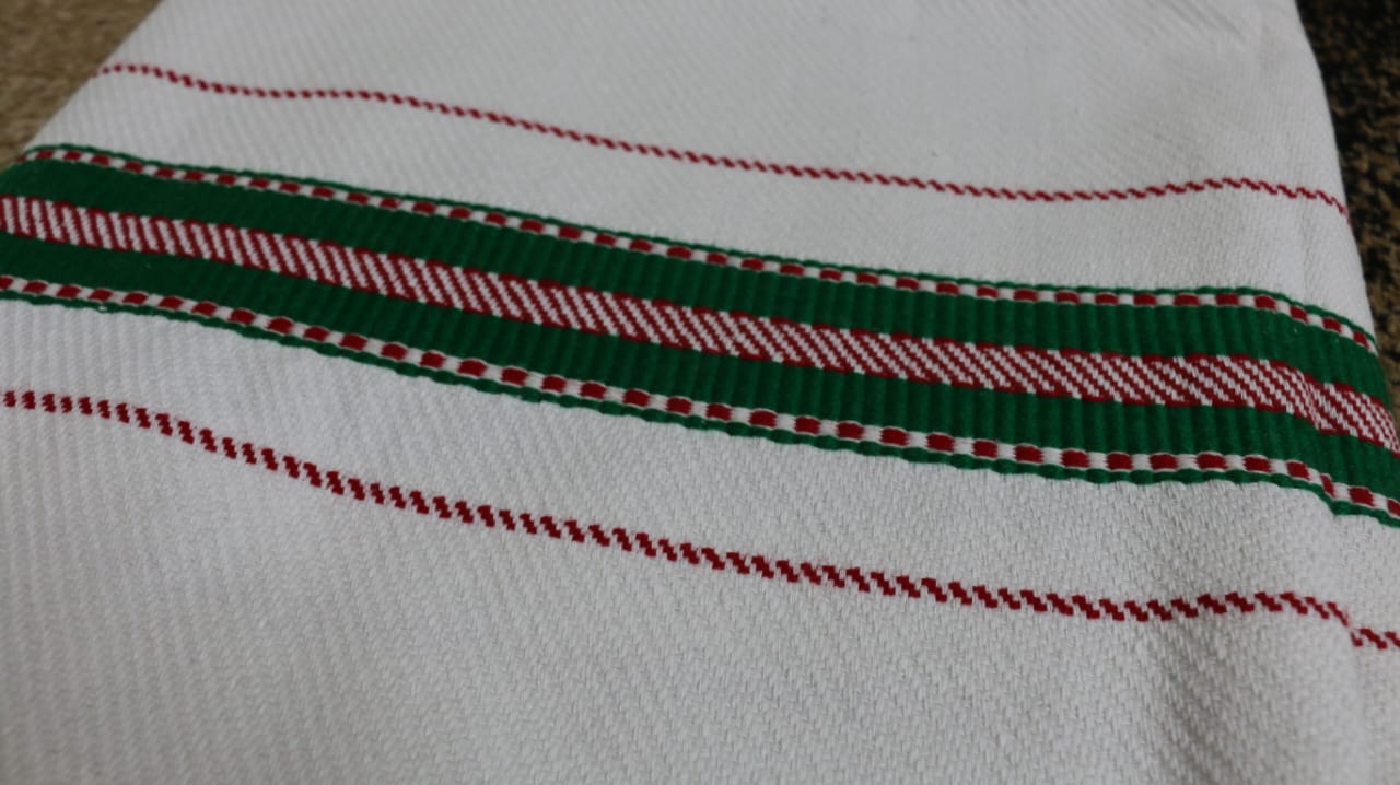 White Cotton Khes with Green stripes
