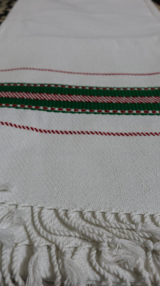 White Cotton Khes with Green stripes