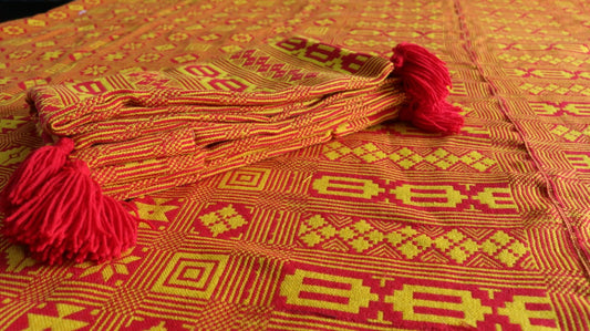 Yellow & Red Lightweight Woollen - Pillow Cover