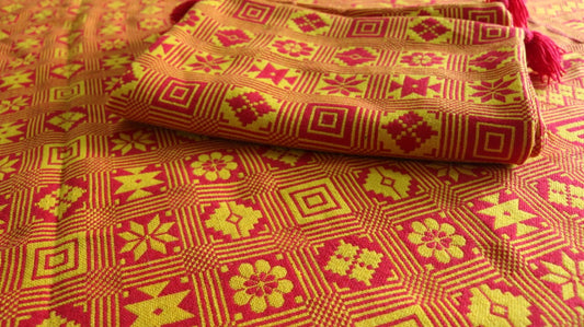 Yellow & Red - Double bed size khes with two pillow covers