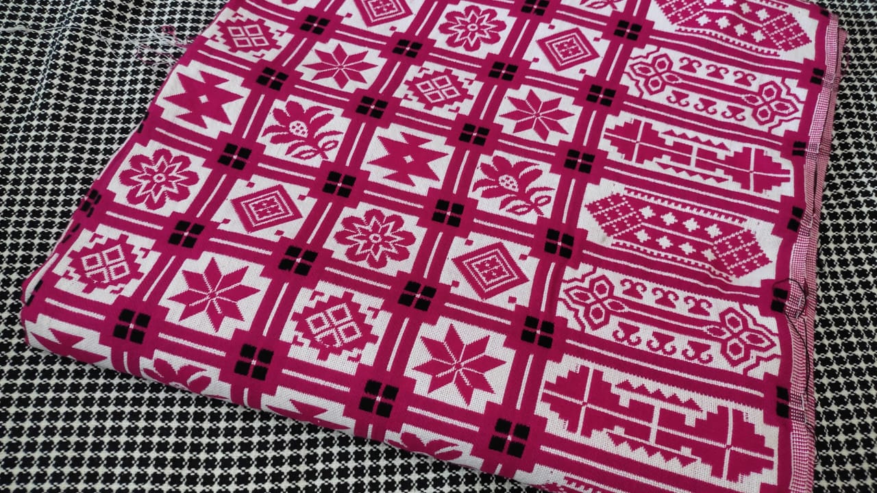 Pink & White Woollen Khes with Black squares