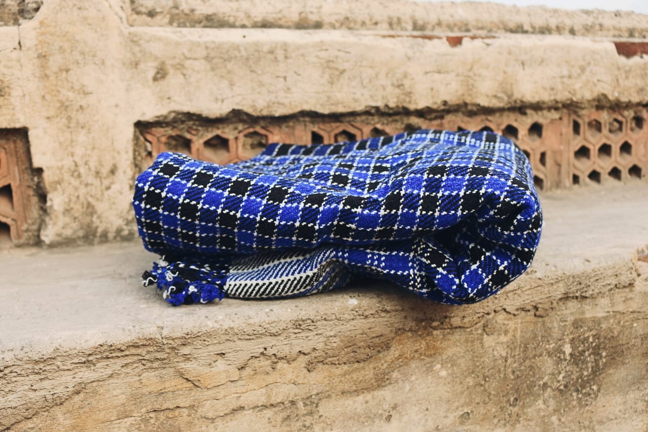 Blue & Black Check Woollen Khes