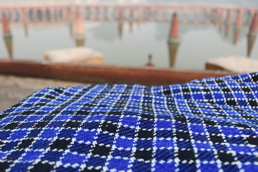 Blue & Black Check Woollen Khes