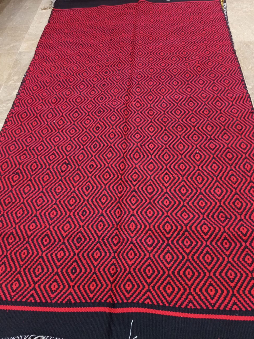 Red & Black Floor Dhurrie/Rug (Handwoven)