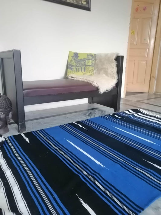 Blue & White Dhurrie Rug (Handwoven)