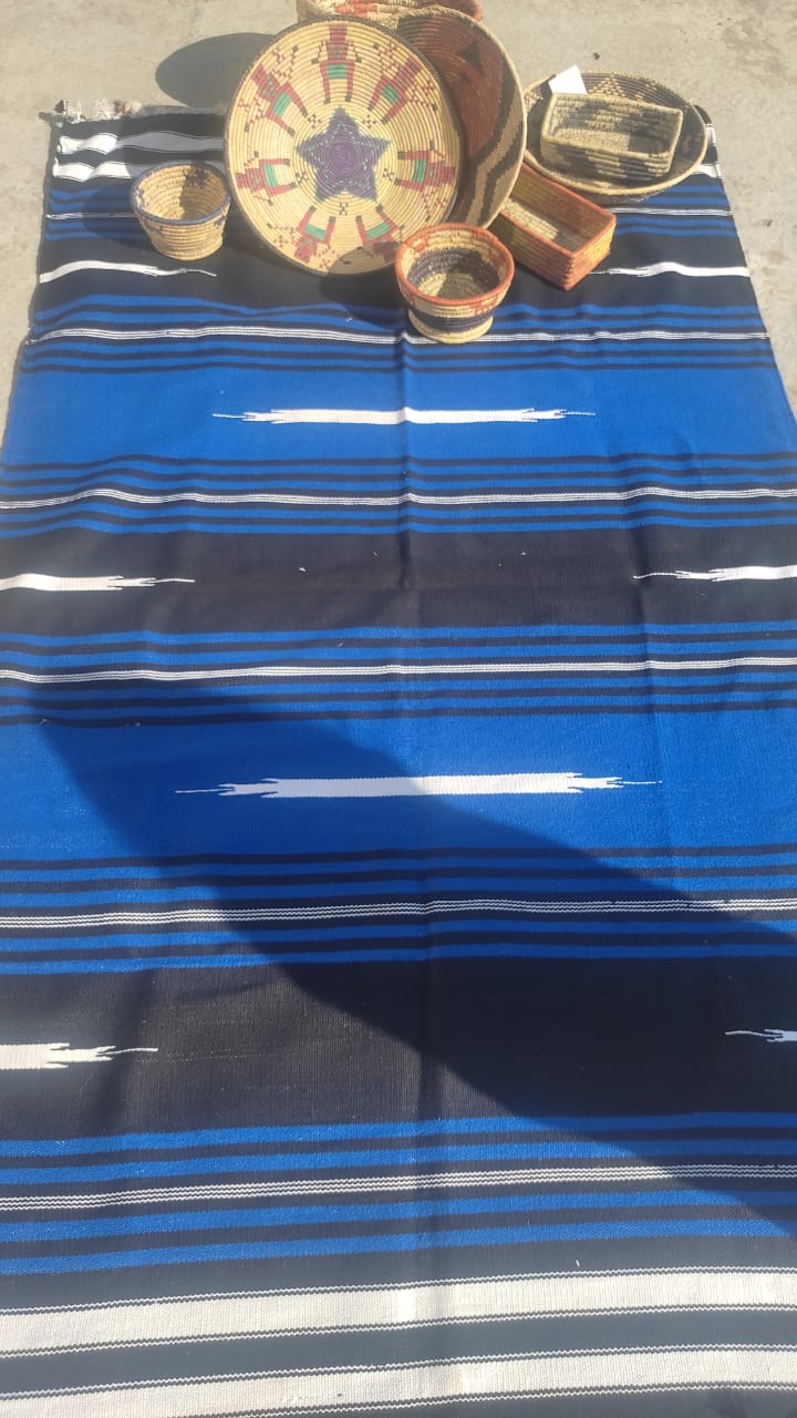 Blue & White Dhurrie Rug (Handwoven)