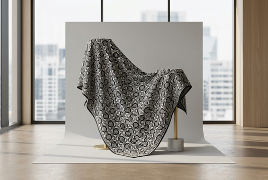 Close-up of black and white geometric patterned fabric