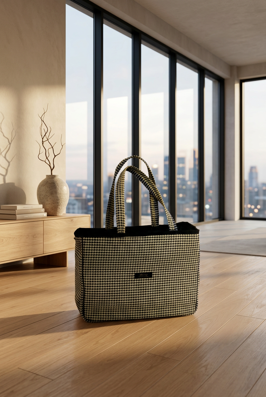 Houndstooth Cloth Tote Bag – Classic Style Meets Everyday Function