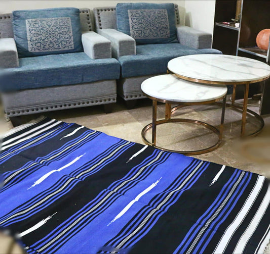 Blue & White Dhurrie Rug (Handwoven)