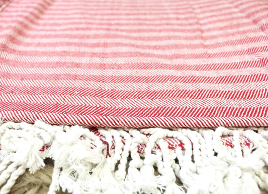 Red & White Herringbone Cotton Khes