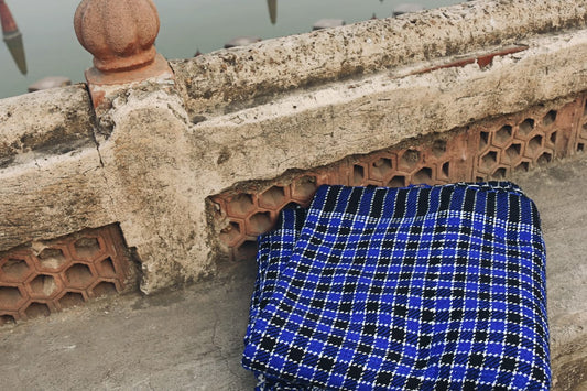 Blue & Black Check Woollen Khes