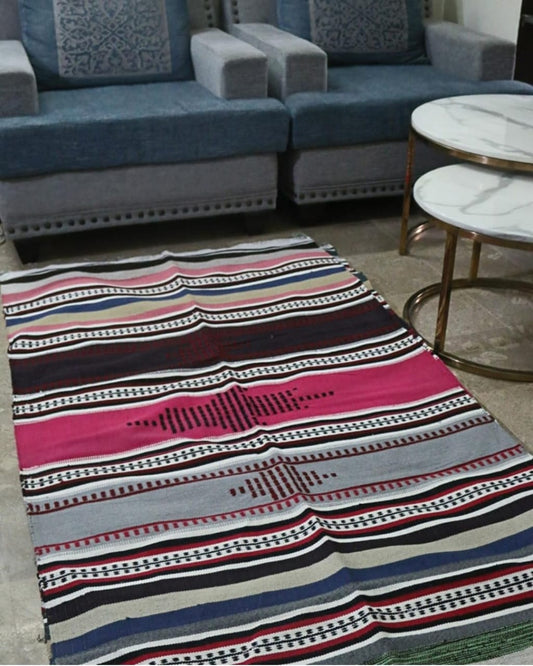 Pink & White Dhurrie Rug (Handwoven)