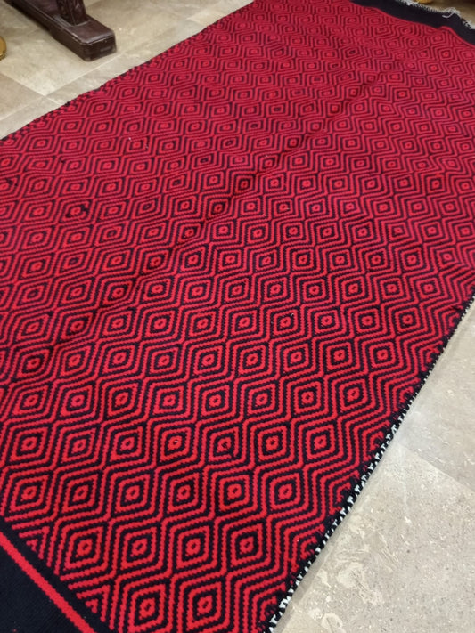 Red & Black Floor Dhurrie/Rug (Handwoven)