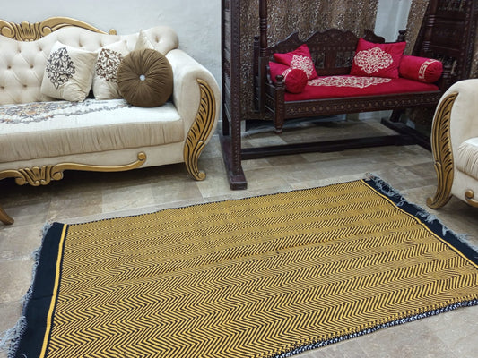Macaroon Yellow & Black Dhurrie/Rug (Handwoven)