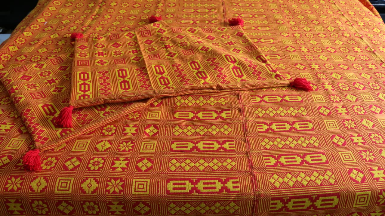 Yellow & Red - Double bed size khes with two pillow covers