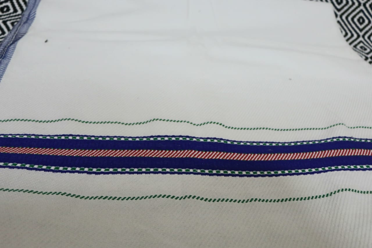 White Cotton Khes with Blue Stripes