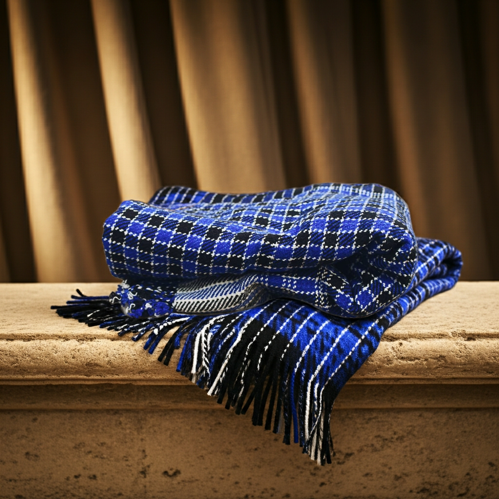 Blue & Black Check Woollen Khes