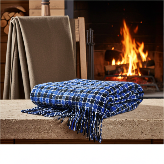 Blue & Black Check Woollen Khes