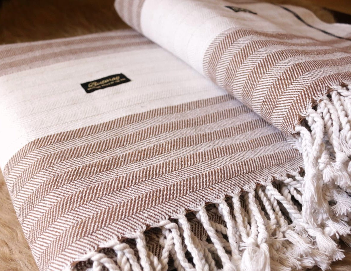 Brown Cotton Herringbone Khes