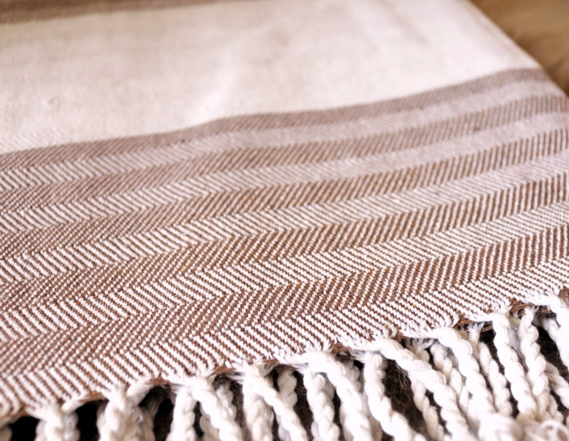 Brown Cotton Herringbone Khes