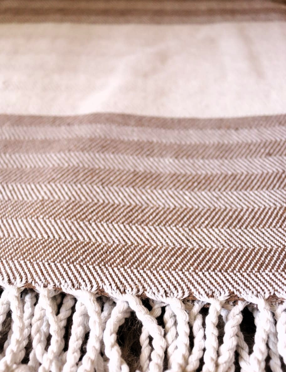 Brown Cotton Herringbone Khes