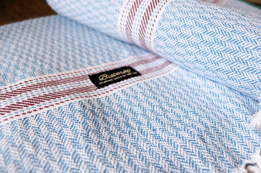 Blue Chevron with Maroon Stripes