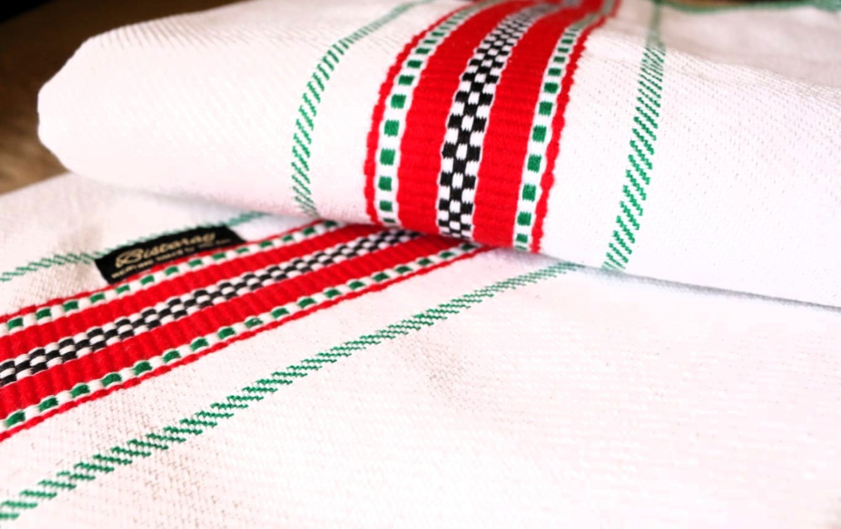 White Cotton Khes with Red Stripes
