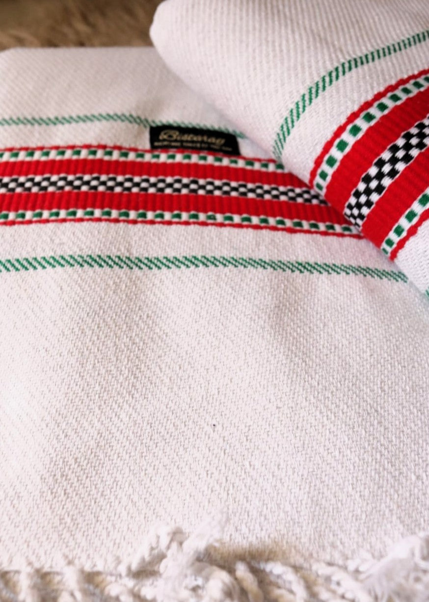 White Cotton Khes with Red Stripes